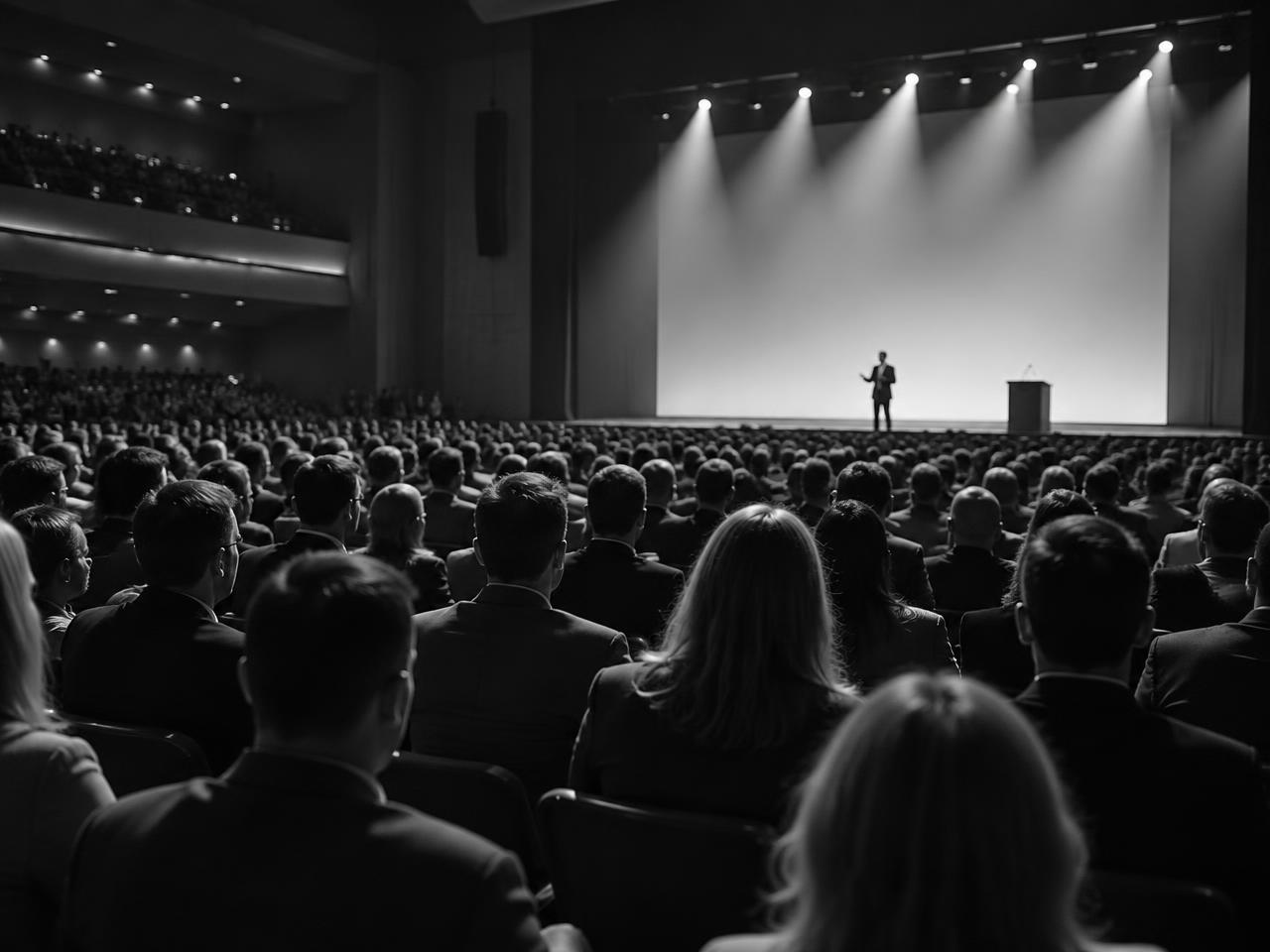 Audience seated in a conference auditorium